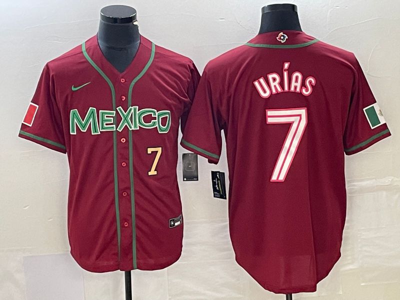 Men 2023 World Cub Mexico #7 Urias Red Nike MLB Jersey4